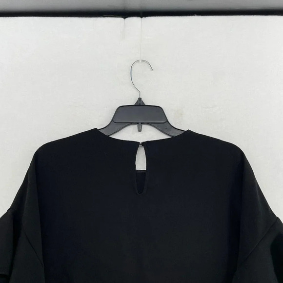 Zara Woman Blouse Women's M Black Ruffle Half Sleeves Round Neck Keyhole Back - Picture 8 of 11